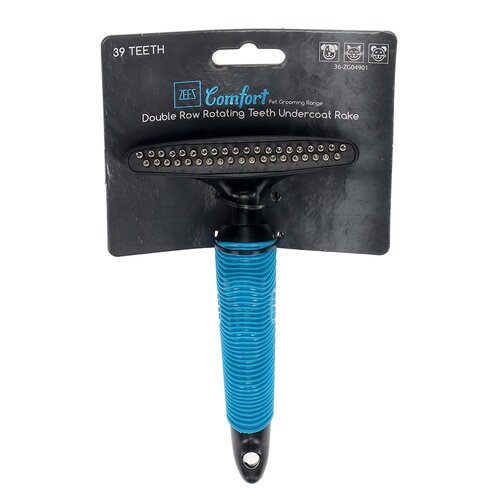 Zeez Comfort Double Row Rotating Teeth Undercoat Rake 39 Teeth for Cats & Dogs