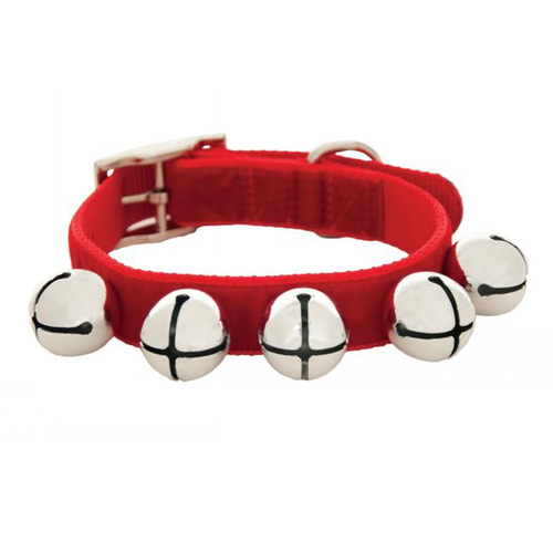 Prestige Pet Deck The Paws Xmas Red Velvet Dog Collar w/ Bells 5/8 x 12 Inch