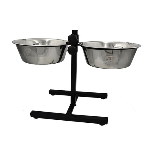 Zeez Adjustable Double Diner Stainless Steel Pet Bowls 2 x 1.8L