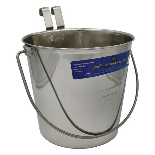 Zeez Stainless Steel Flat Sided Bucket Pail w/ Two Hooks 5.5L