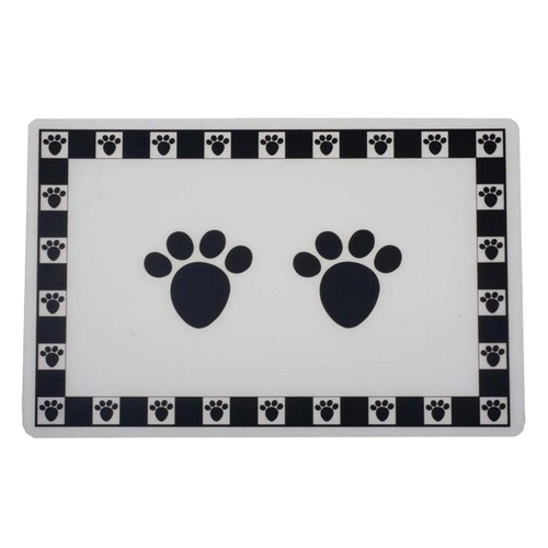 Petrageous Pet Paws Print Pet Placement Mat Black 29 x 48cm