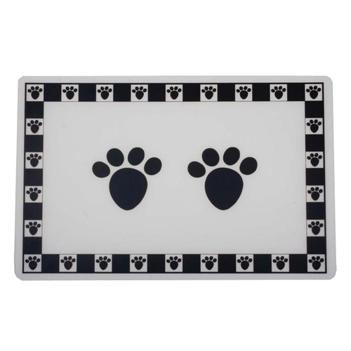 Petrageous Pet Paws Print Pet Placement Mat Black 29 x 48cm