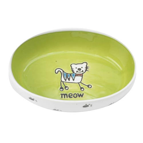 Petrageous Silly Kitty Ceramic Cat Bowl Oval Lime 16cm