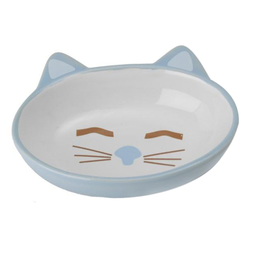 Petrageous Here Kitty Ceramic Cat Bowl Oval Blue 13cm