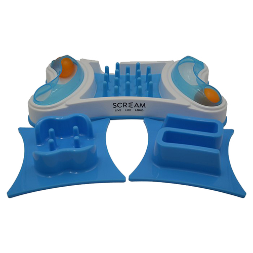Scream 2-in-1 Slow Feed Interactive Cat Bowl Loud Blue