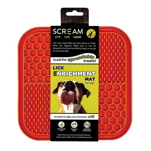 Scream Lick Enrichment Pet Dog Food Mat Non Skid Base Square Loud Orange