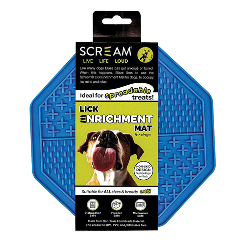 Scream Lick Enrichment Pet Dog Food Mat Suction Base Octagon Loud Blue