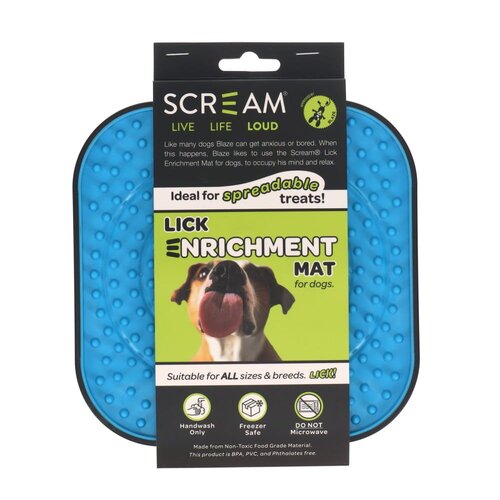 Scream Lick Enrichment Mat for Crate/Cage Square Loud Blue 18 x 18cm 
