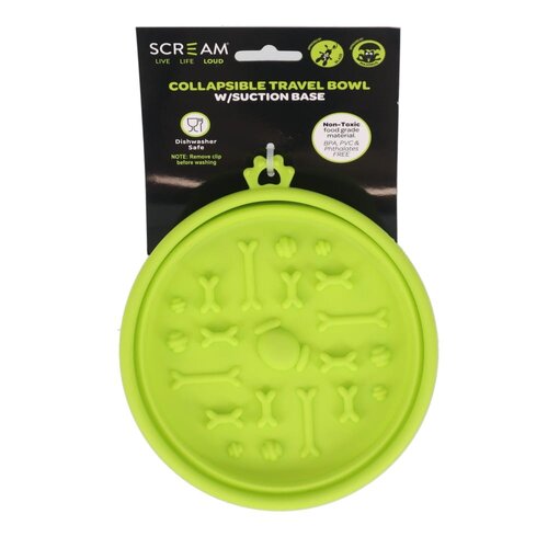 Scream Collapsible Travel Pet Bowl w/ Suction Base Loud Green Large 350ml