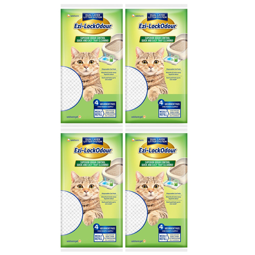 4 x Ezi Lockodour Cat Litter System Absorbant Cat Pads 4 Pack