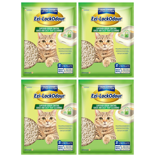 4 x Ezi Lockodour Natural Mineral Zeolite Cat Litter Pellets 2L