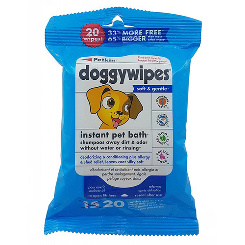 Petkin Doggy Wipes Soft & Gentle Instant Pet Bath 20 Pack