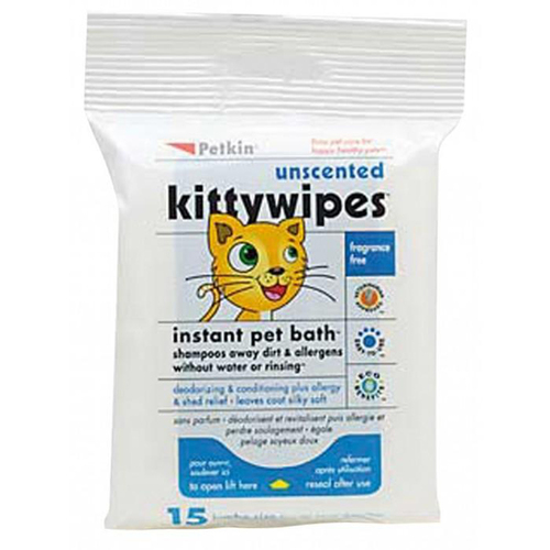 Petkin Kitty Wipes Unscented Instant Pet Bath 15 Pack