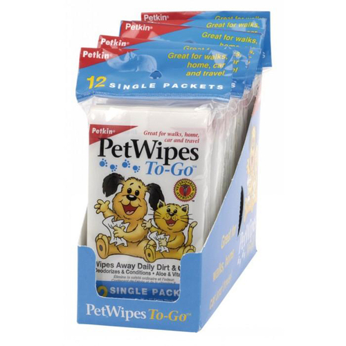 Petkin Pet Wipes To-Go Display Tray of 6 Packets for Dogs & Cats