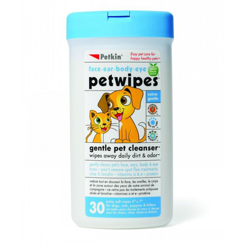 Petkin Pet Wipes Gentle Pet Cleanser for Dogs & Cats 30 Pack