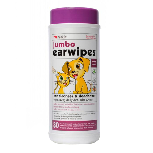 Petkin Ear Wipes Pet Ear Cleanser & Deodoriser for Dogs & Cats Jumbo 80 Pack