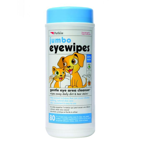 Petkin Eye Wipes Pet Eye Cleanser for Dogs & Cats Jumbo 80 Pack