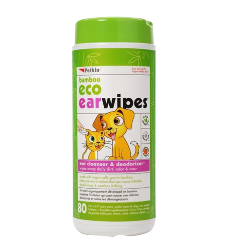Petkin Bamboo Eco Ear Wipes Pet Ear Cleanser & Deodoriser 80 Pack
