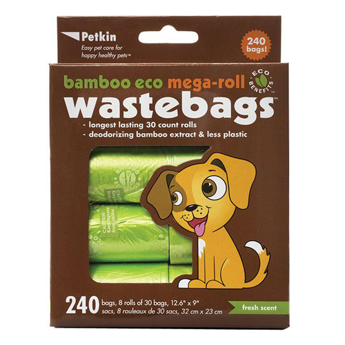 Petkin Bamboo Eco Mega-Roll Waste Bags for Dogs 240 Pack