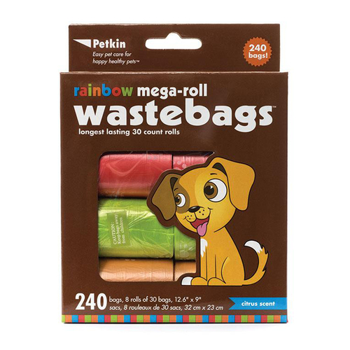 Petkin Rainbow Mega-Roll Waste Bags for Dogs 240 Pack