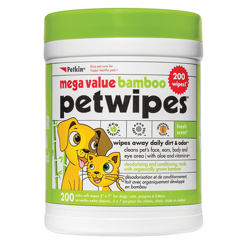 Petkin Mega Value Bamboo Eco Pet Wipes for Dogs & Cats 200 Pack