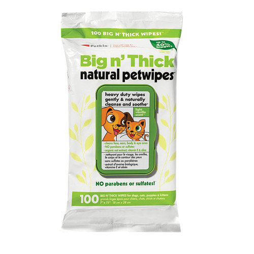 Petkin Big N Thick Natural Pet Wipes for Dogs & Cats 100 Pack