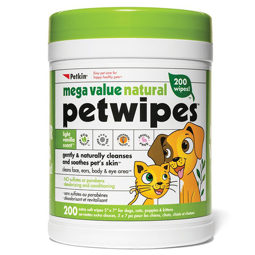 Petkin Mega Value Natural Pet Wipes for Dogs & Cats 200 Pack