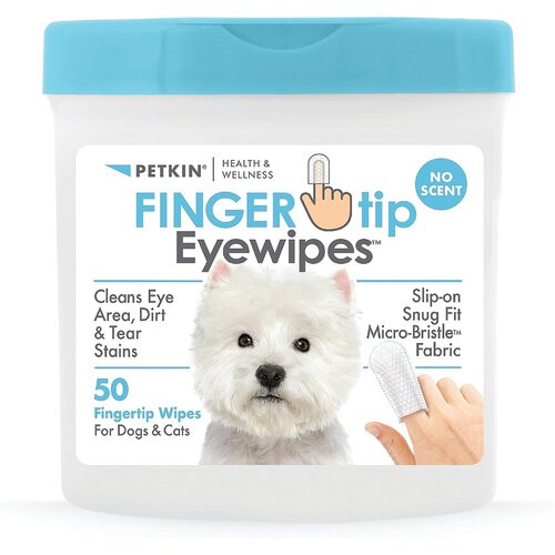 Petkin Fingertip Eye Wipes Cleans Eye Area Dirt & Tear Stains for Dogs 50 Pack