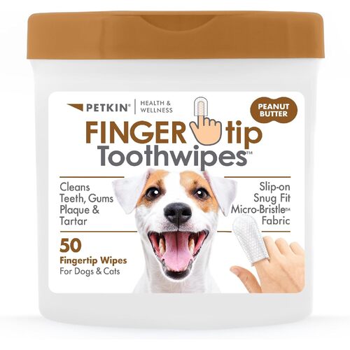 Petkin Fingertip Tooth Wipes for Dogs & Cats Peanut Butter 50 Pack