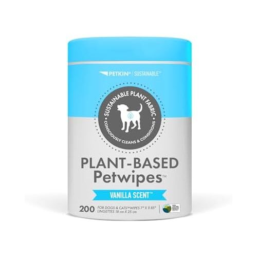 Petkin Plant-Based Pet Wipes for Cats & Dogs Vanilla Scented 200 Pack