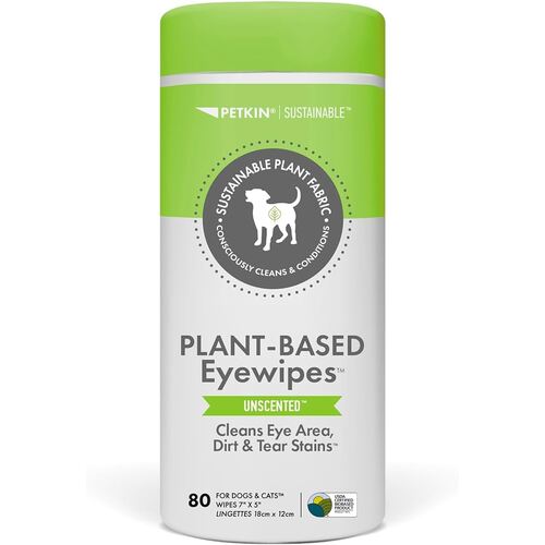 Petkin Plant-Based Eye Wipes for Cats & Dogs Unscented 80 Pack