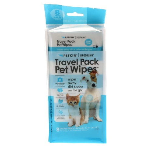 Petkin Travel Pack Pet Wipes Vanilla Scented 64ct 8 Wipes per Pack - 8pk