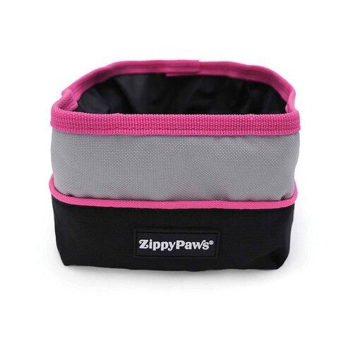 Zippy Paws Adventure Collapsible Dog Bowl Pink 12.7 x 12.7 x 7.6cm