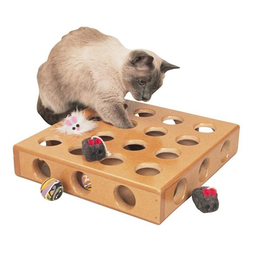 SmartCat Peek-A-Prize Wooden Cat Toy Box 34 x 34 x 8cm