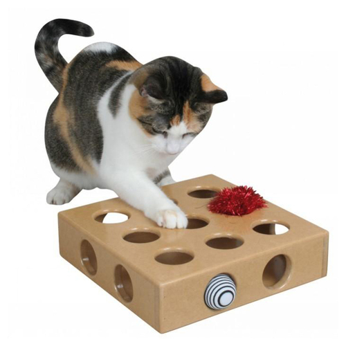 SmartCat Peek-And-Play Wooden Cat Toy Box 26 x 26 x 6cm