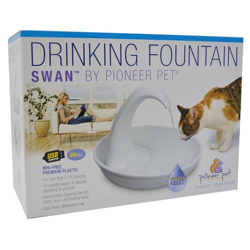 Pioneer Pet Swan Easy to Clean Drinking Pet Fountain 2.36L