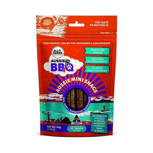 All Barks Aussie Mini Snags Beef & Superfood Dog Treats 20 Pack 110g