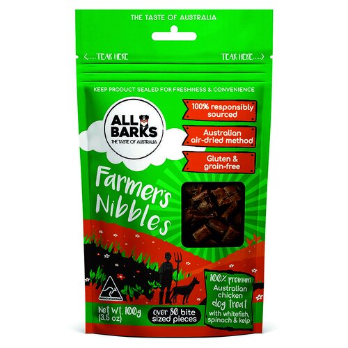 All Barks Farmers Nibbles Dog Treats Chicken Whitefish Spinach & Kelp 100g