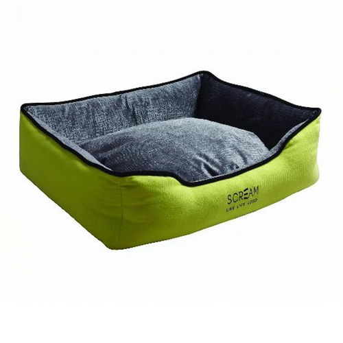 Scream Rectangle Bolster Non-Slip Base Dog Bed Loud Green 61 x 46 x 18cm