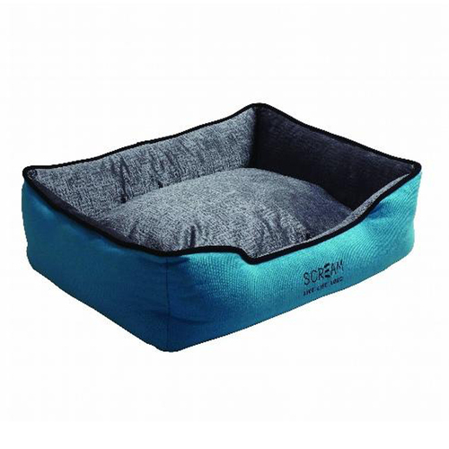 Scream Rectangle Bolster Non-Slip Base Dog Bed Loud Blue 61 x 46 x 18cm