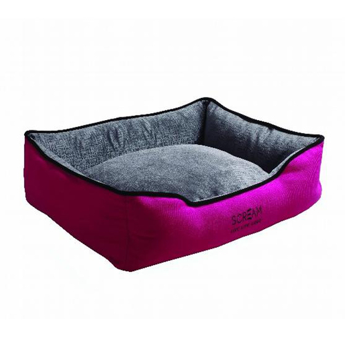 Scream Rectangle Bolster Non-Slip Base Dog Bed Loud Pink 61 x 46 x 18cm