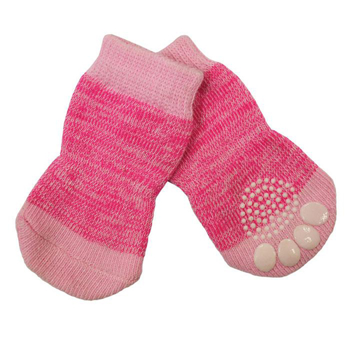Zeez Non-Slip Sole Knitted Dog Socks Pink Small Set of 4