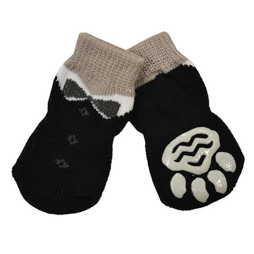 Zeez Non-Slip Sole Knitted Dog Socks Black Tuxedo Small Set of 4
