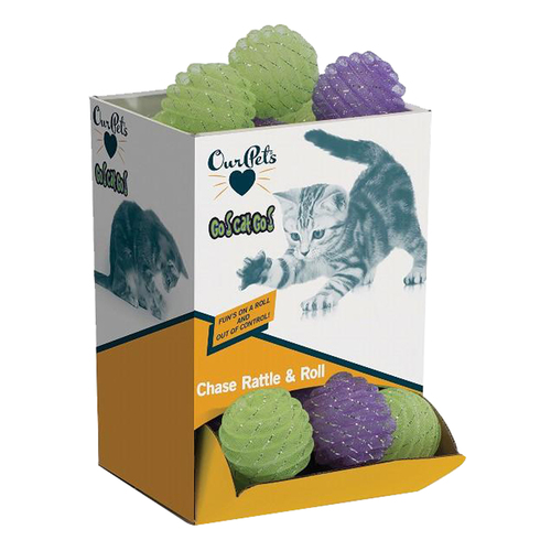 Our Pets Go Cat Go Chase Rattle & Roll Cat Toy Bulk Display 5cm 24 Pack