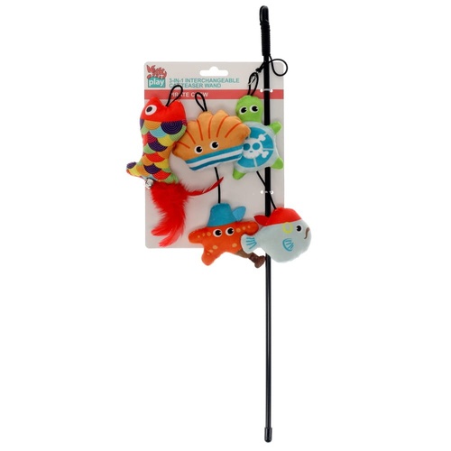 Kitty Play 3-in-1 Interchangable Cat Teaser Wand Pirate Crew 46cm