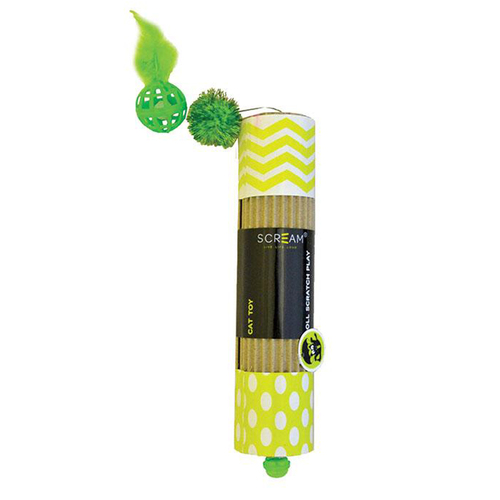 Scream Cardboard Roller Scratch Play Cat Toy Loud Green 24cm