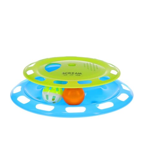 Scream Single Layer Orb Tower with Spin Top Cat Toy Loud Green & Blue