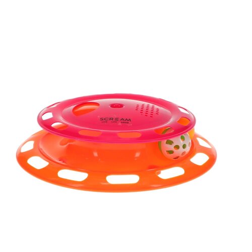 Scream Single Layer Orb Tower with Spin Top Cat Toy Loud Pink & Orange