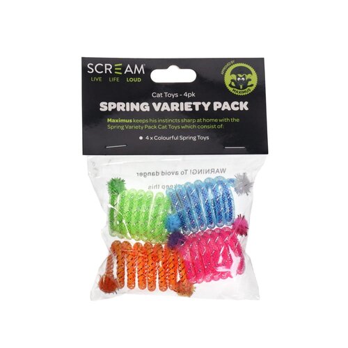 Scream Spring Variety Pack Cat Toy Multicolour 4 Pack 4.5 x 3cm