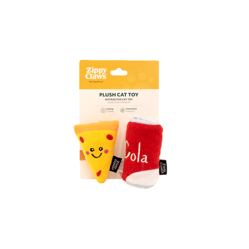 ZippyClaws Nomnomz Pizza & Cola Interactive Play Plush Pet Cat Toy 7.5cm